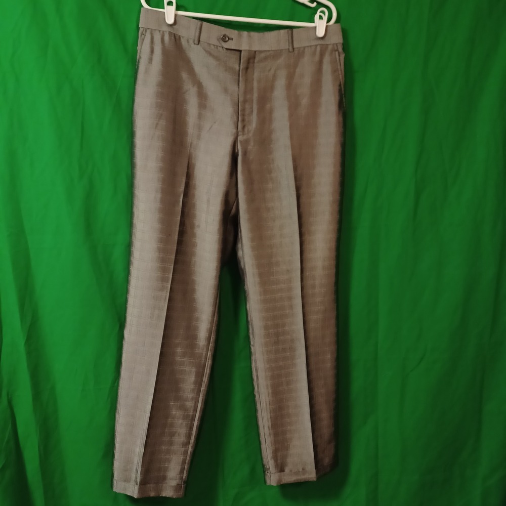 Italiana Collezione Mens Dress Pants Grey Sharkskin‎ Grid Cuffed 34x32 Formal